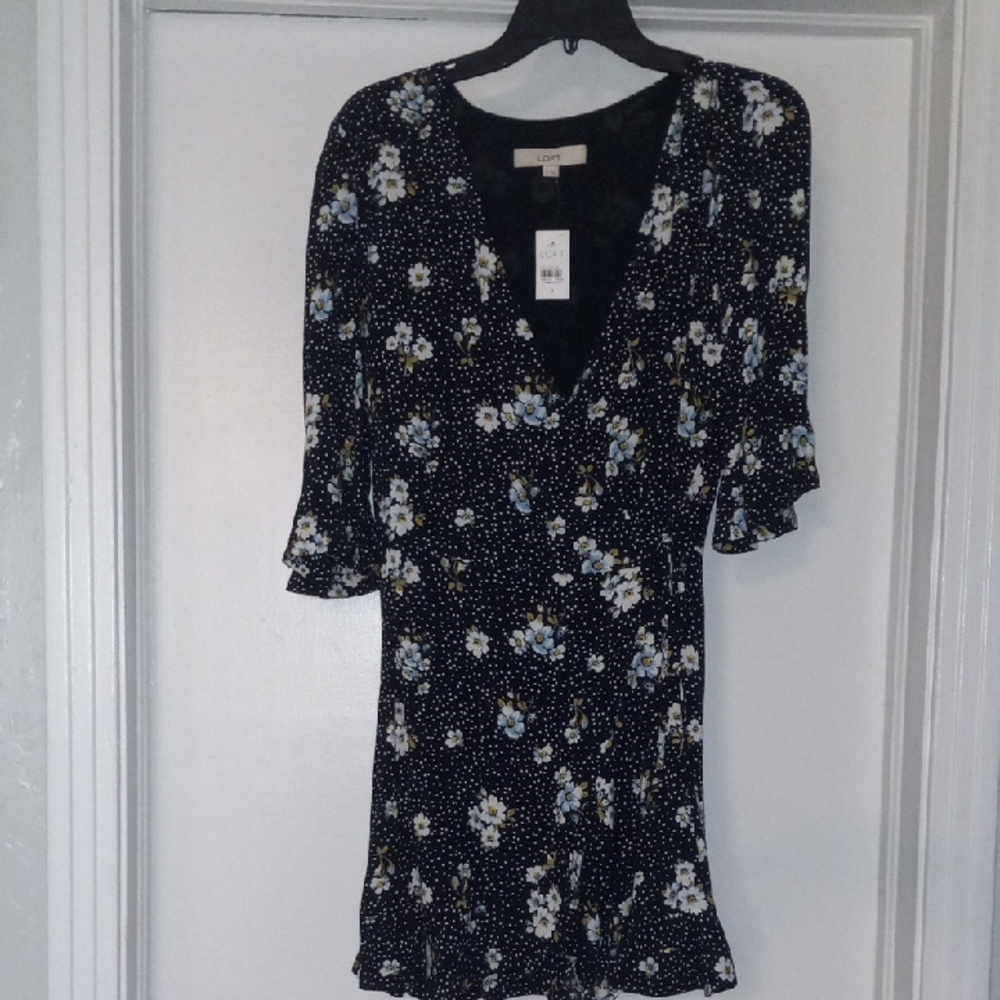 LOFT Blue Ruffled Wrap Mini Romper Dress